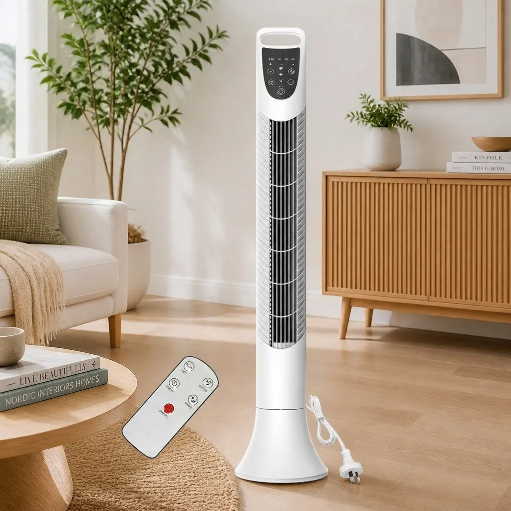Tower Fan White Portable Bladeless 3 Speeds Oscillating Air Circulation Device