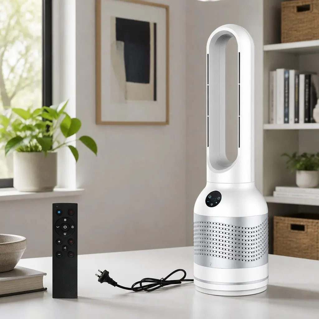 Bladeless Fan White 78cm 3in1 Cooling Heating Air Purifier with HEPA Filter and 80° Oscillation