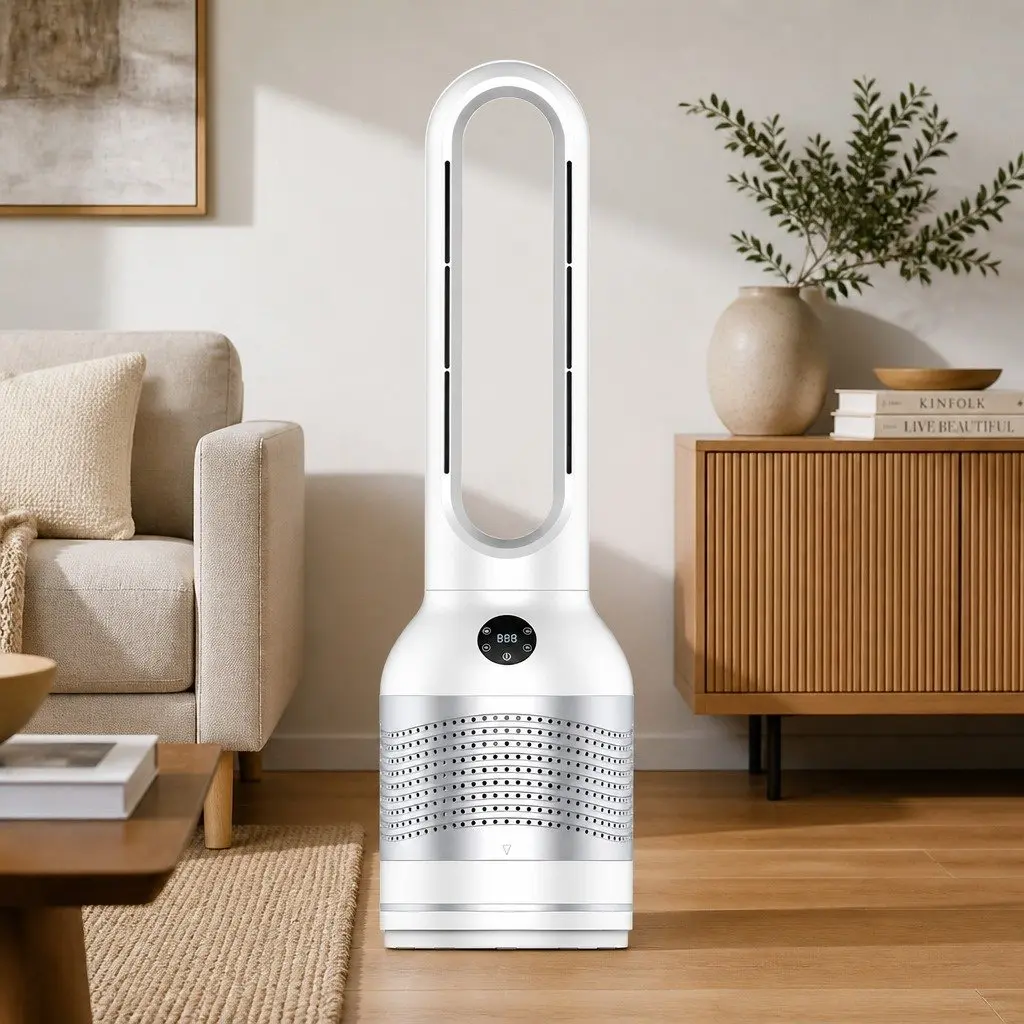 Bladeless Fan White 78cm 3in1 Cooling Heating Air Purifier with HEPA Filter and 80° Oscillation