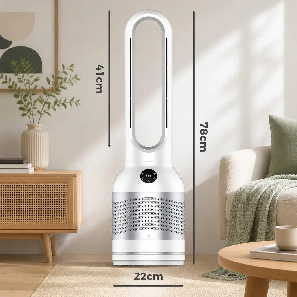 Bladeless Fan White 78cm 3in1 Cooling Heating Air Purifier with HEPA Filter and 80° Oscillation