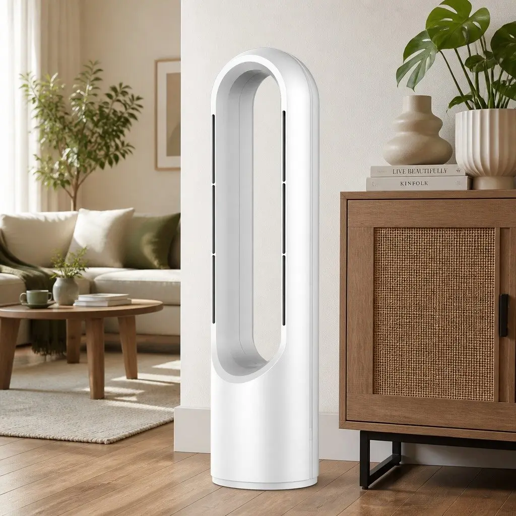 Bladeless Fan White 78cm 3in1 Cooling Heating Air Purifier with HEPA Filter and 80° Oscillation