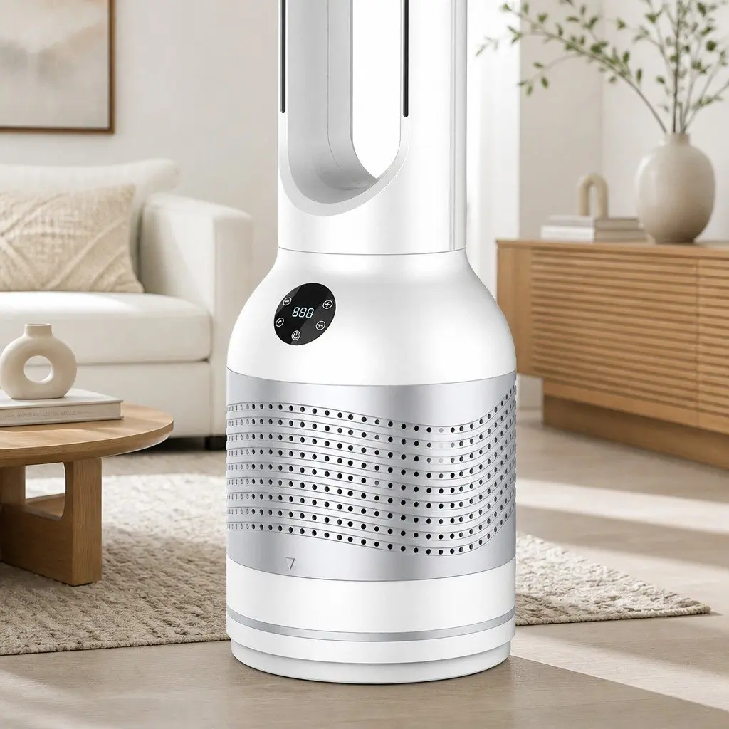 Bladeless Fan White 78cm 3in1 Cooling Heating Air Purifier with HEPA Filter and 80° Oscillation