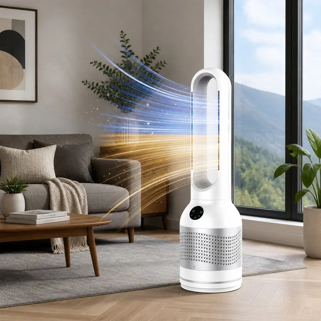 Bladeless Fan White 78cm 3in1 Cooling Heating Air Purifier with HEPA Filter and 80° Oscillation