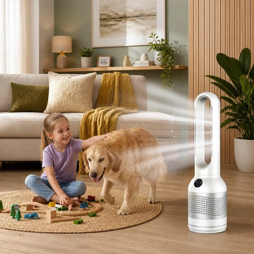Bladeless Fan White 78cm 3in1 Cooling Heating Air Purifier with HEPA Filter and 80° Oscillation