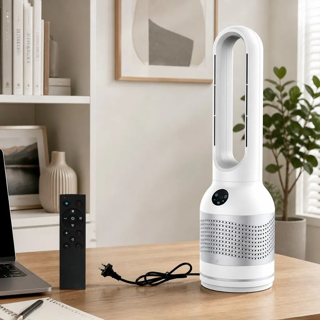 Bladeless Fan White 78cm 3in1 Cooling Heating Air Purifier with HEPA Filter and 80° Oscillation