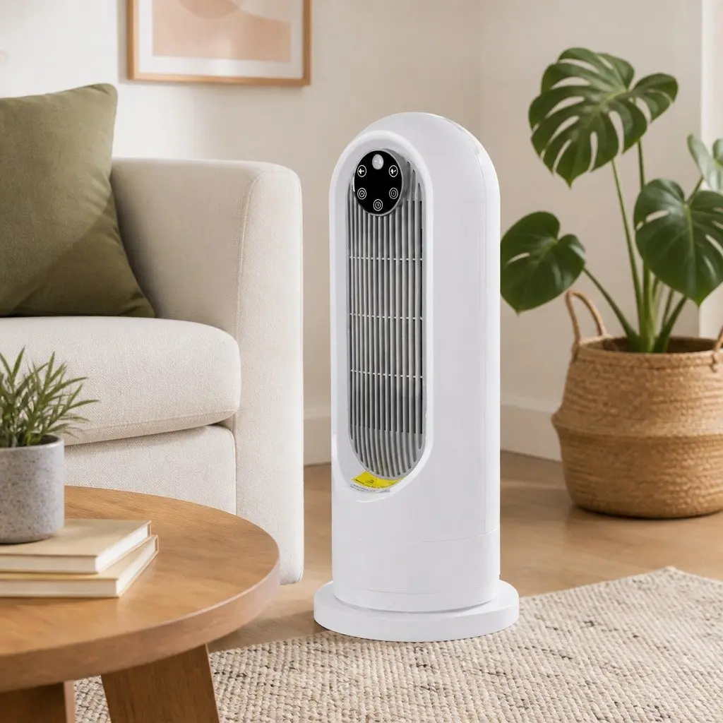 Portable Electric Heater Fan White 1200W 3 Speed Oscillating Remote Control Timer