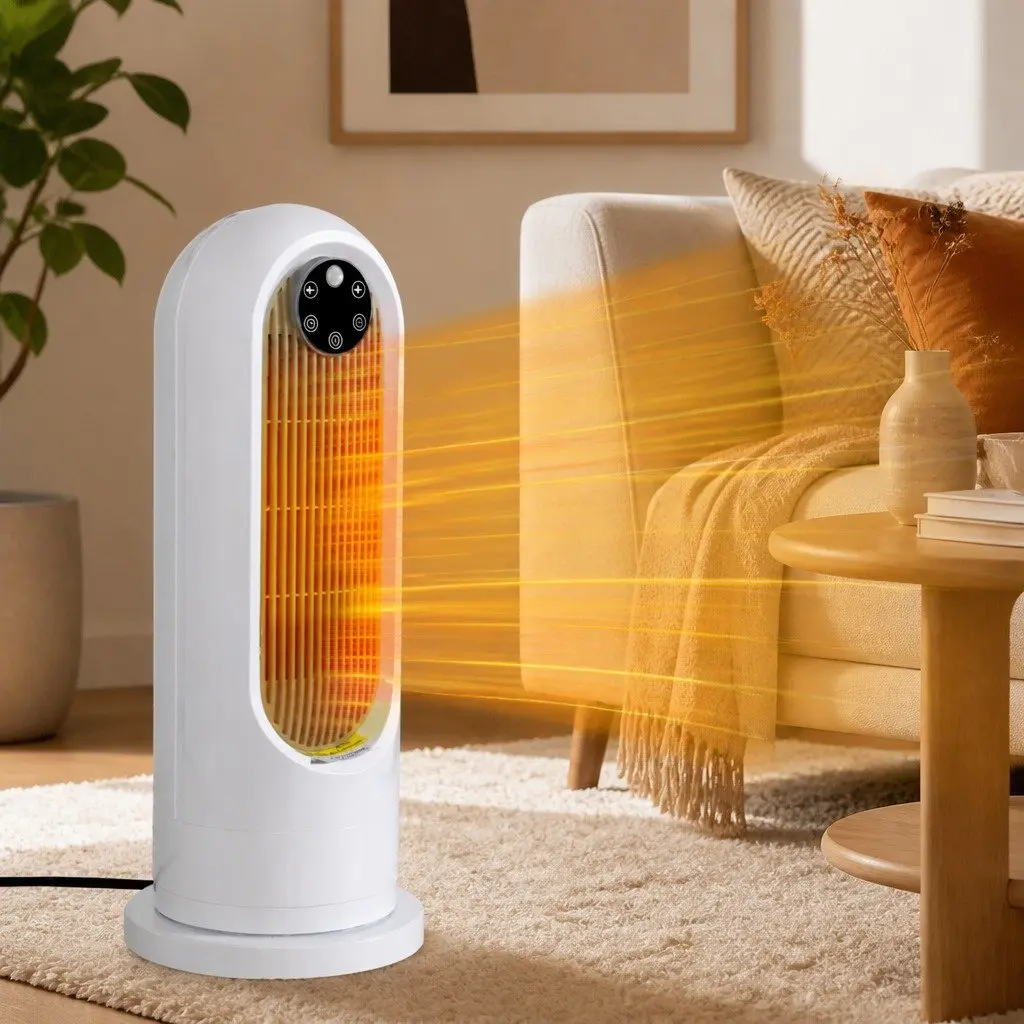Portable Electric Heater Fan White 1200W 3 Speed Oscillating Remote Control Timer