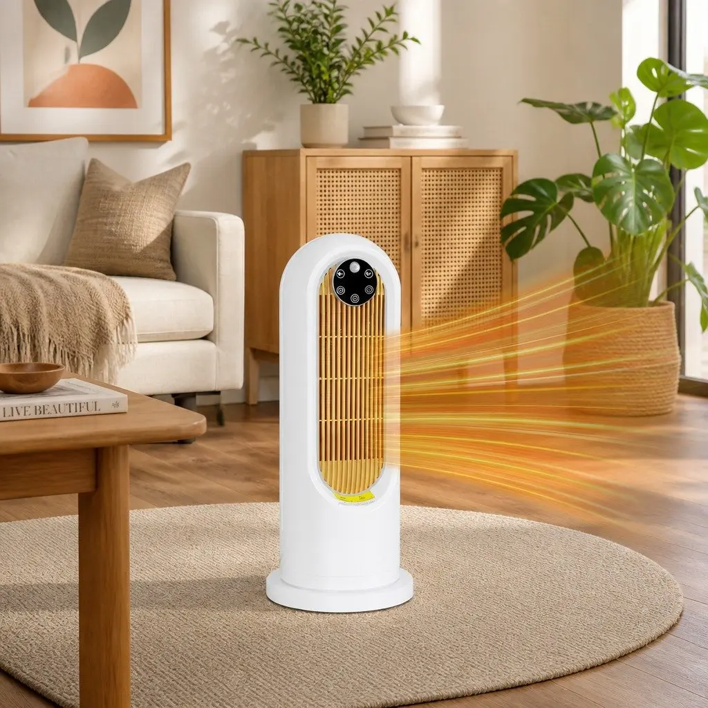Portable Electric Heater Fan White 1200W 3 Speed Oscillating Remote Control Timer