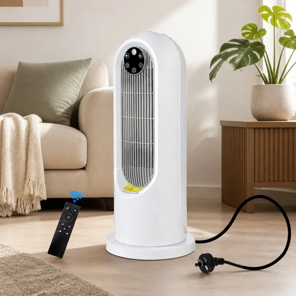 Portable Electric Heater Fan White 1200W 3 Speed Oscillating Remote Control Timer
