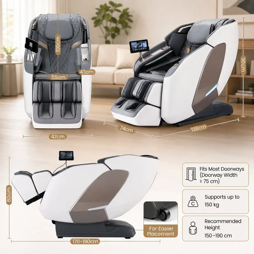 Massage Chair White 4D Dual Mechanism Zero Gravity Recliner with SL Track