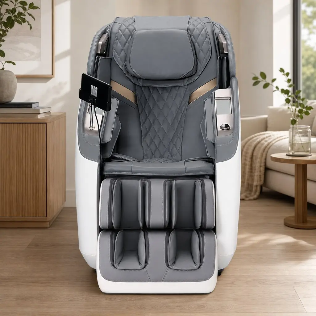 Massage Chair White 4D Dual Mechanism Zero Gravity Recliner with SL Track