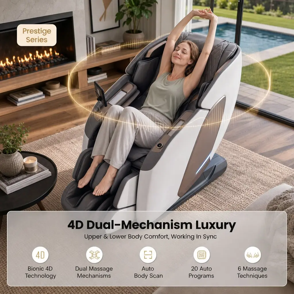 Massage Chair White 4D Dual Mechanism Zero Gravity Recliner with SL Track