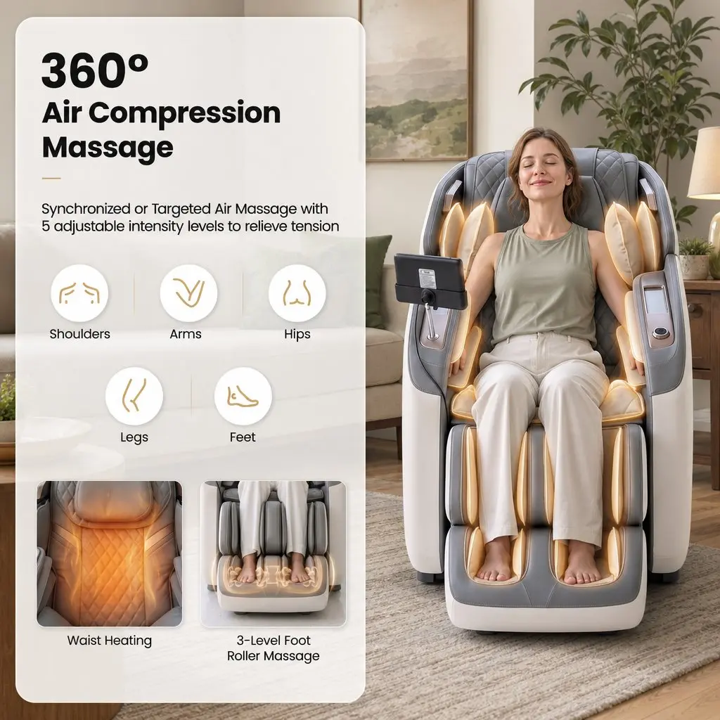 Massage Chair White 4D Dual Mechanism Zero Gravity Recliner with SL Track