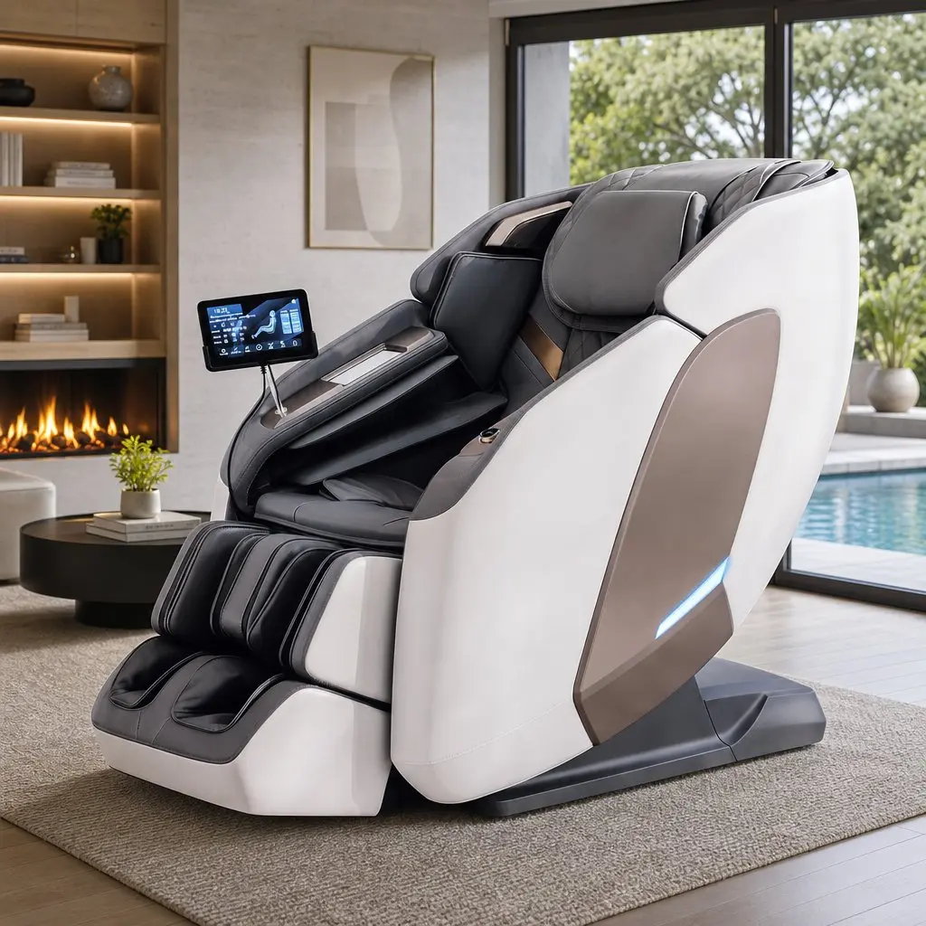 Massage Chair White 4D Dual Mechanism Zero Gravity Recliner with SL Track