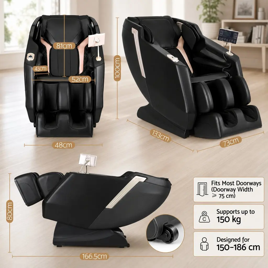 Massage Chair Black Full Body Zero Gravity Recliner with Heat 24 Airbags Foot Massage