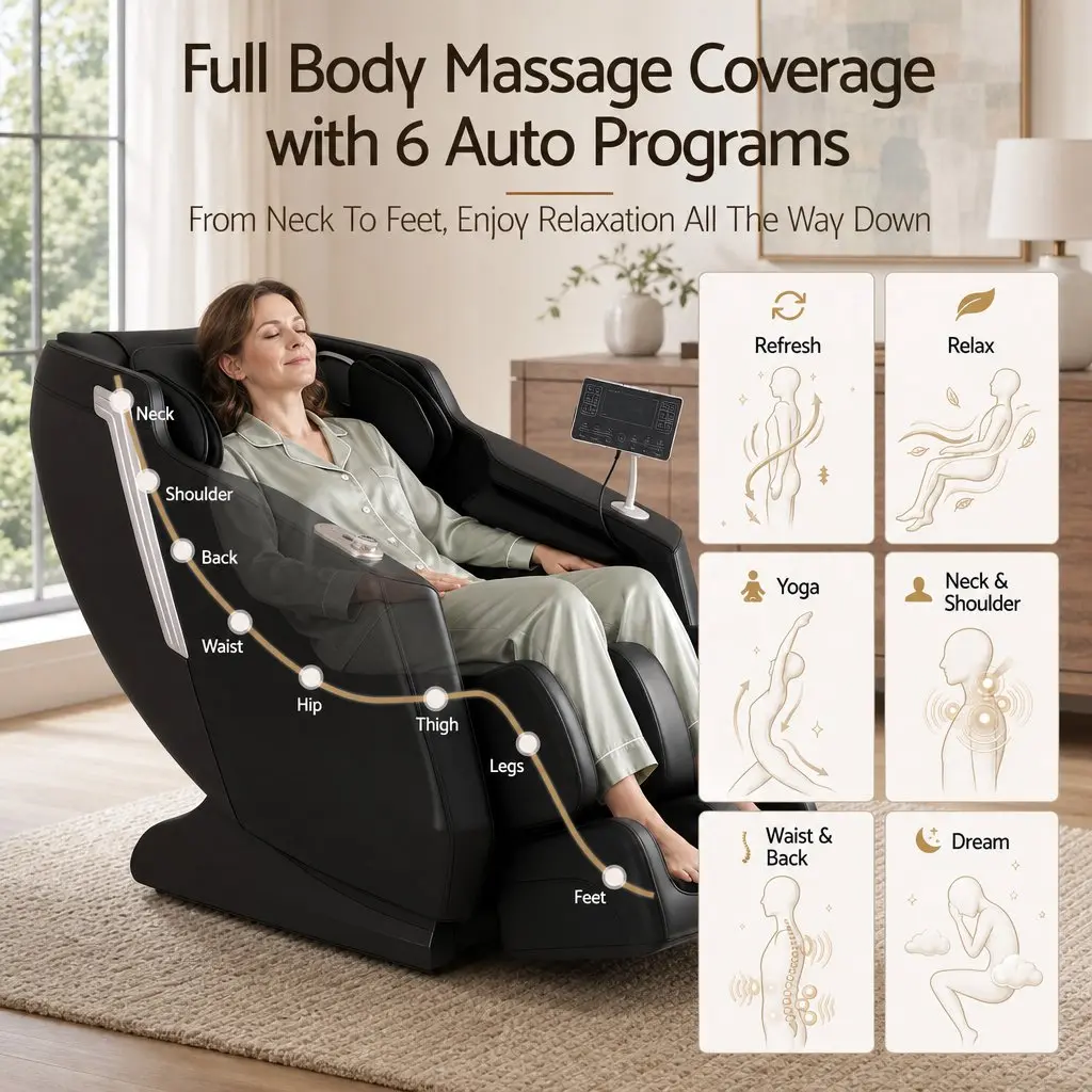 Massage Chair Black Full Body Zero Gravity Recliner with Heat 24 Airbags Foot Massage