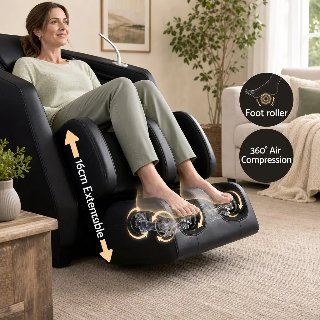 Massage Chair Black Full Body Zero Gravity Recliner with Heat 24 Airbags Foot Massage