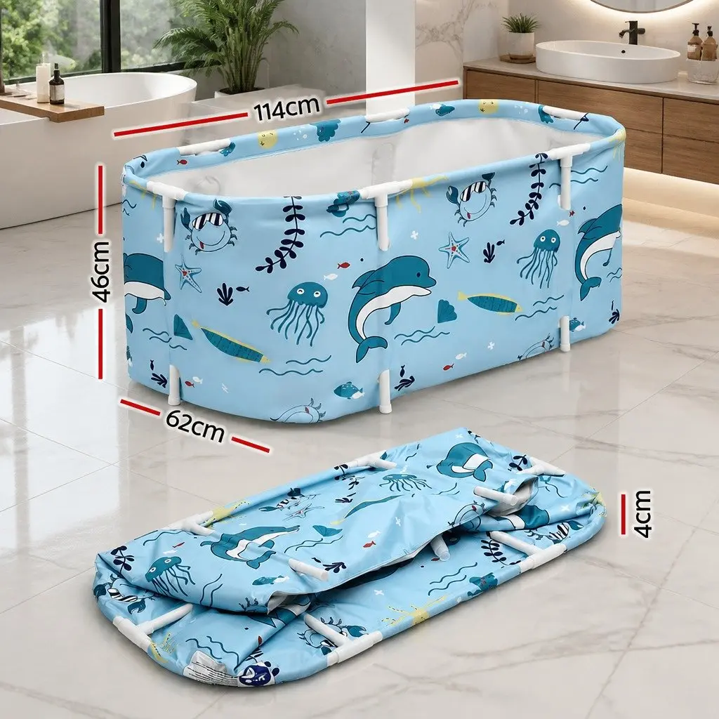 Foldable Bathtub Blue 114x62cm Portable Spa Inflatable Cushion Hot Cold Water