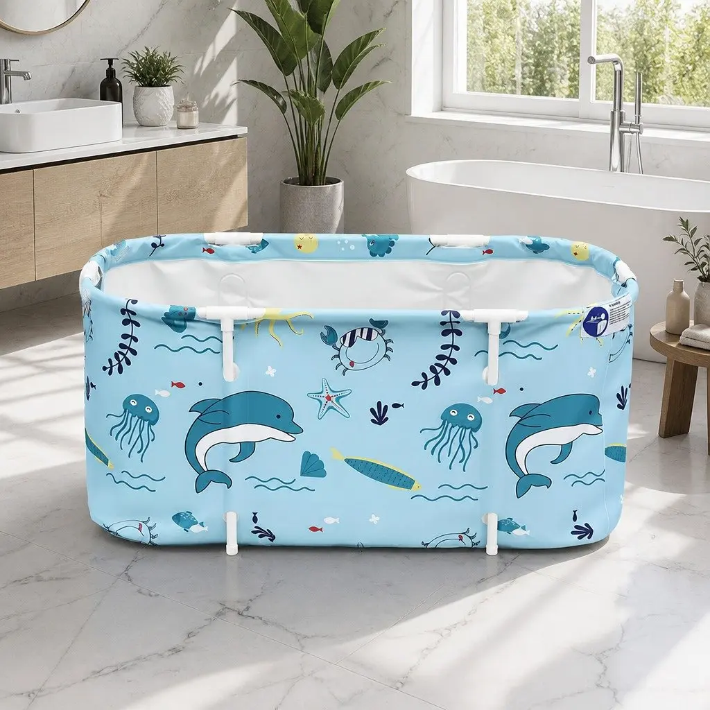 Foldable Bathtub Blue 114x62cm Portable Spa Inflatable Cushion Hot Cold Water