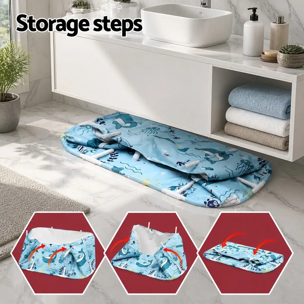 Foldable Bathtub Blue 114x62cm Portable Spa Inflatable Cushion Hot Cold Water