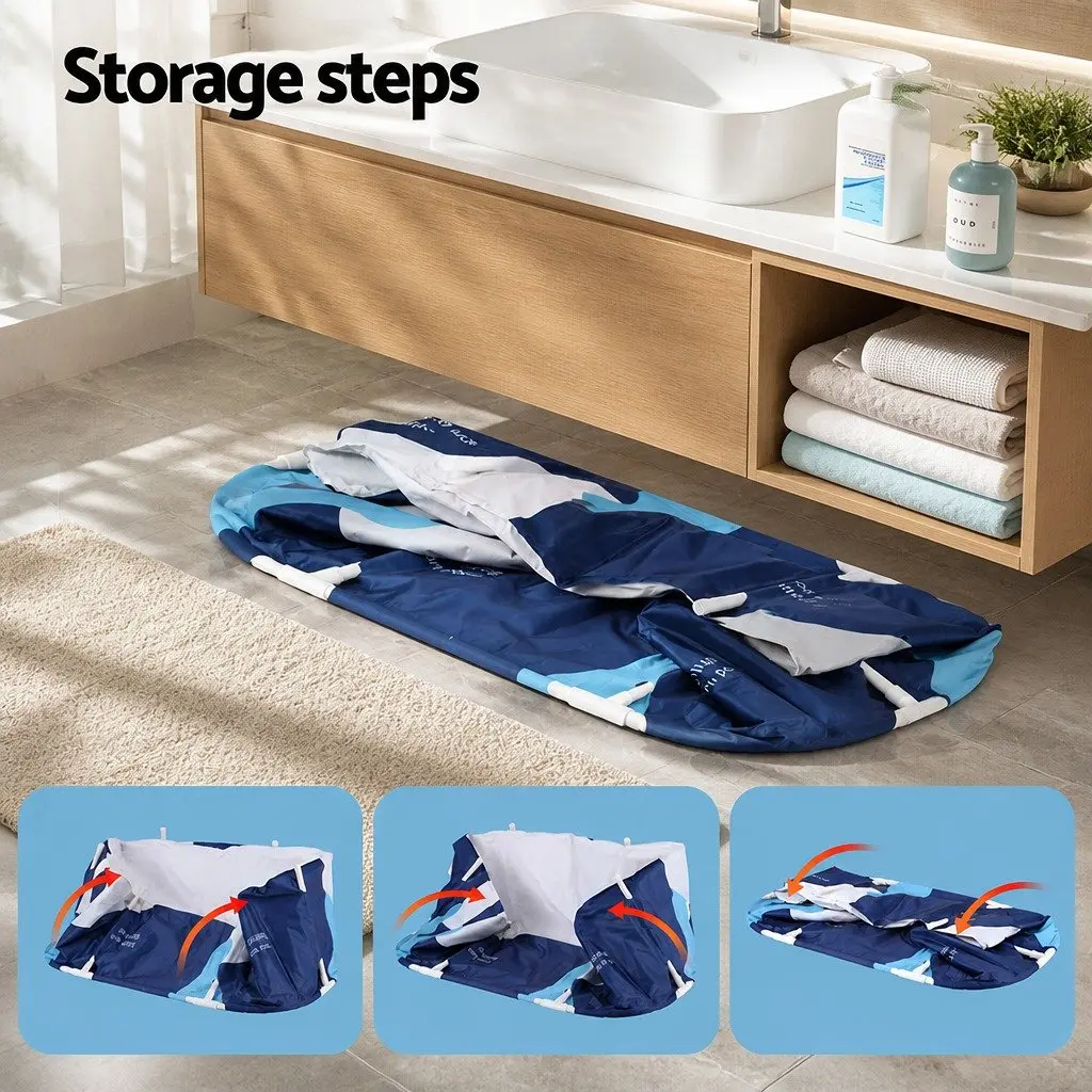 Foldable Bathtub Navy Blue 114x62cm Portable Inflatable Cushion with Drain Pipe and Air Pump