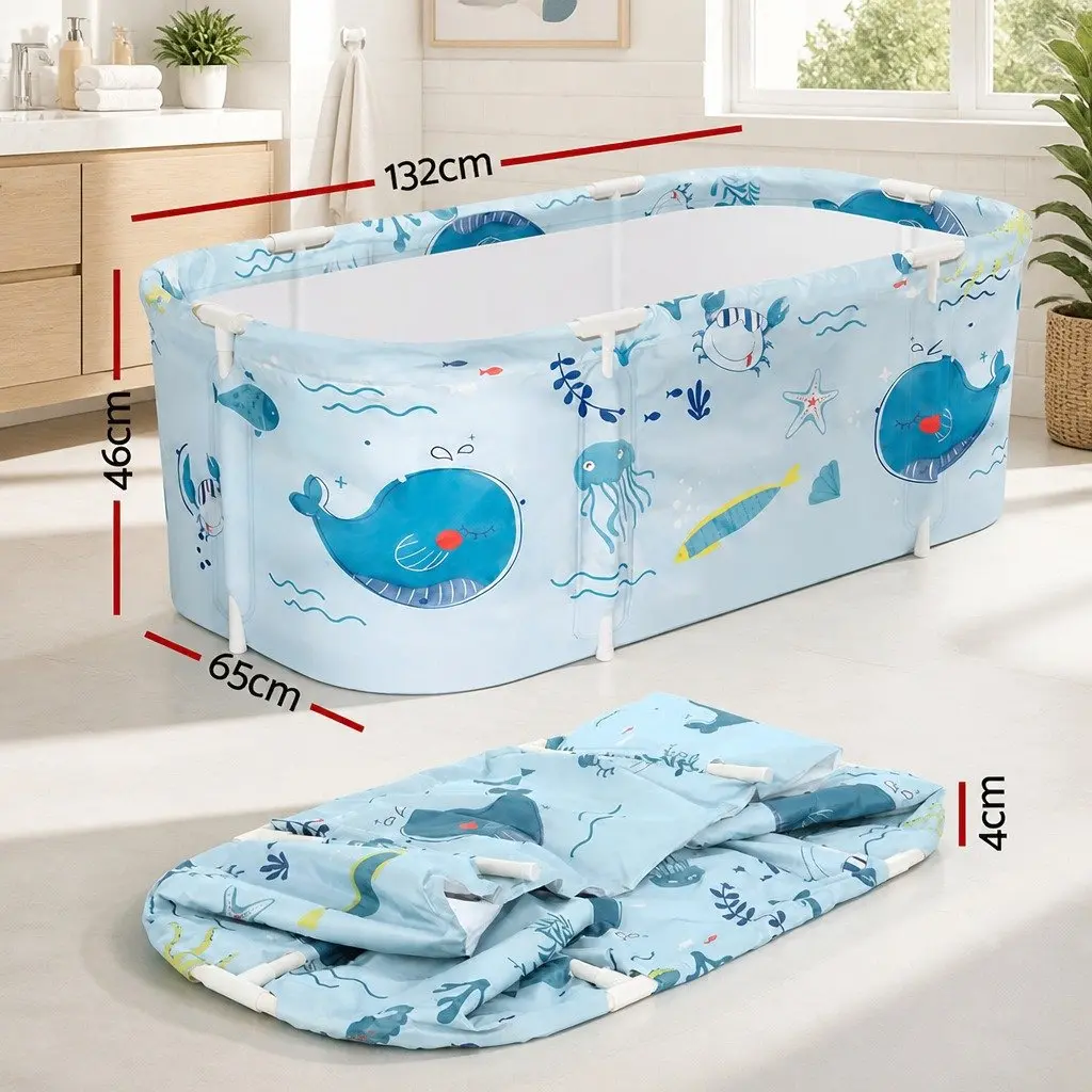 Foldable Bathtub Blue 134x65cm Portable Spa Bucket Inflatable Cushion Indoor Outdoor