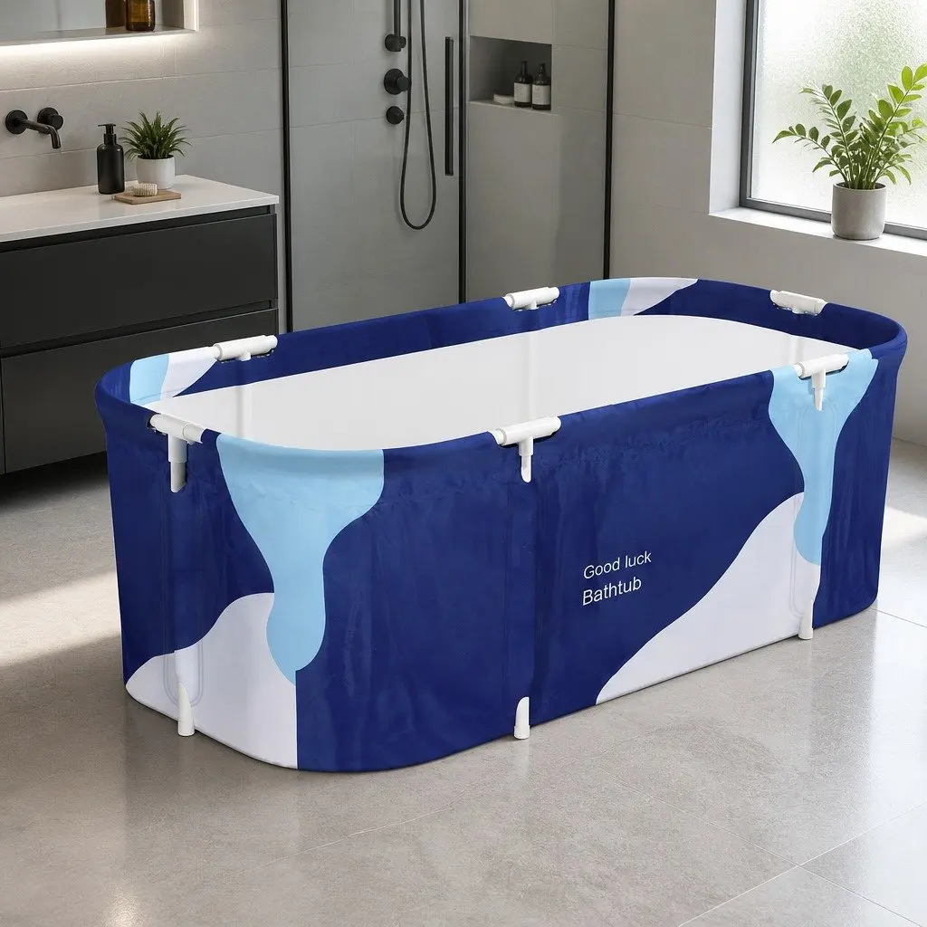 Foldable Bathtub Navy Blue Large Capacity 5 Layer Insulation Portable Indoor Outdoor