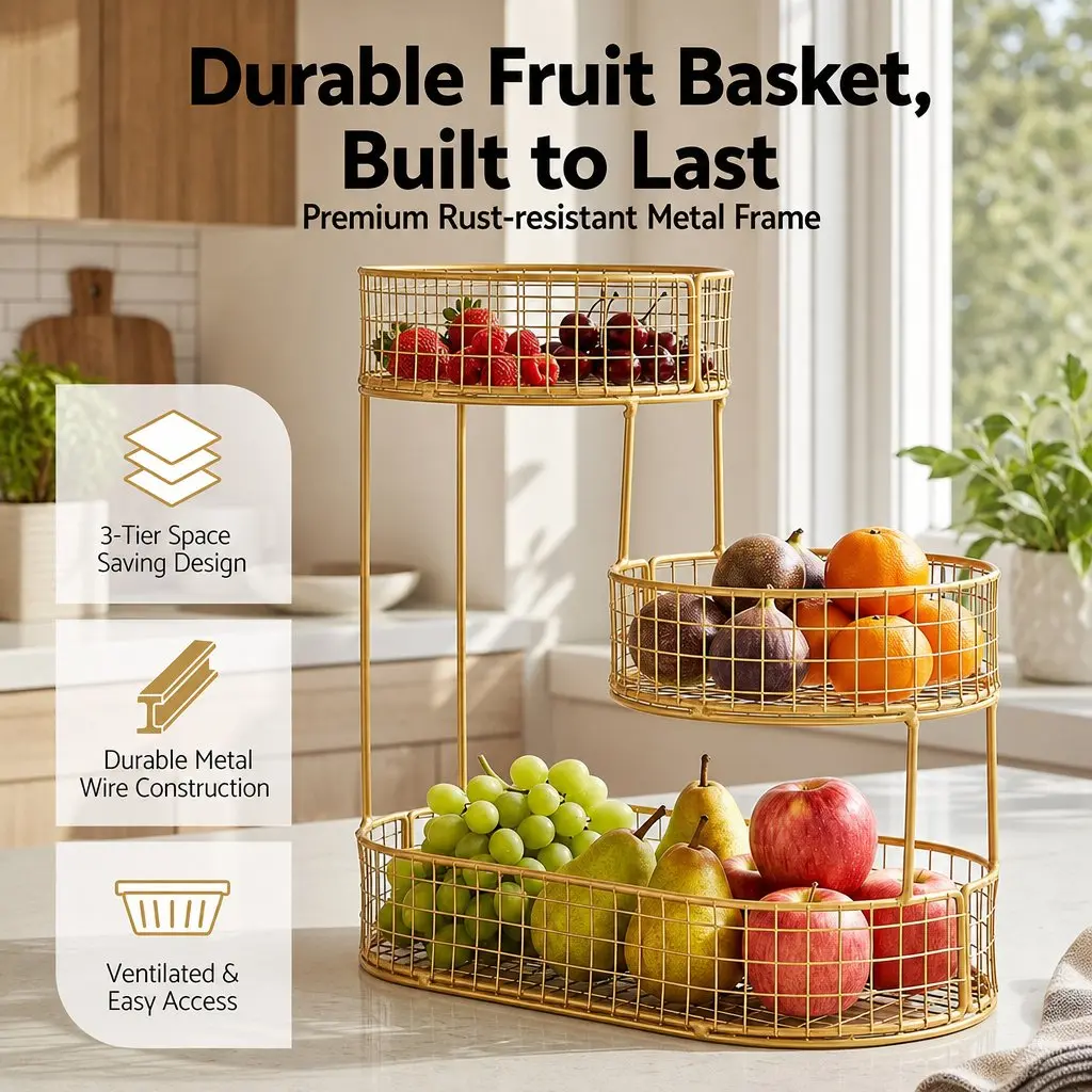 3-Tier Fruit Basket for Easy Kitchen Storage