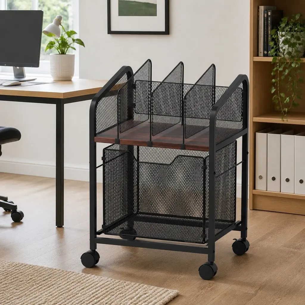 Mobile Filing Cabinet Black Compact Rolling Locking Wheels Solid Wood Top