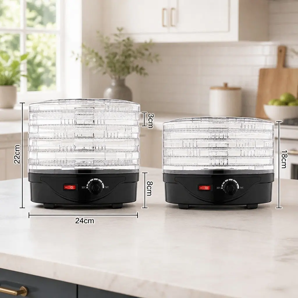 5 Tray Food Dehydrator Black Adjustable Temperature 35°C to 70°C 360 Degree Heat Cycling System