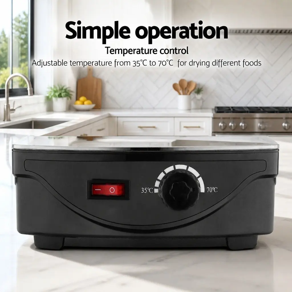 5 Tray Food Dehydrator Black Adjustable Temperature 35°C to 70°C 360 Degree Heat Cycling System