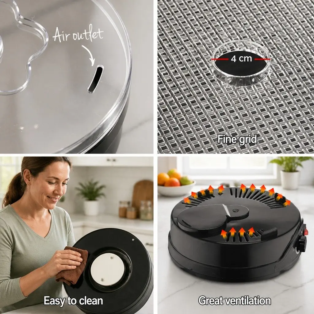 5 Tray Food Dehydrator Black Adjustable Temperature 35°C to 70°C 360 Degree Heat Cycling System