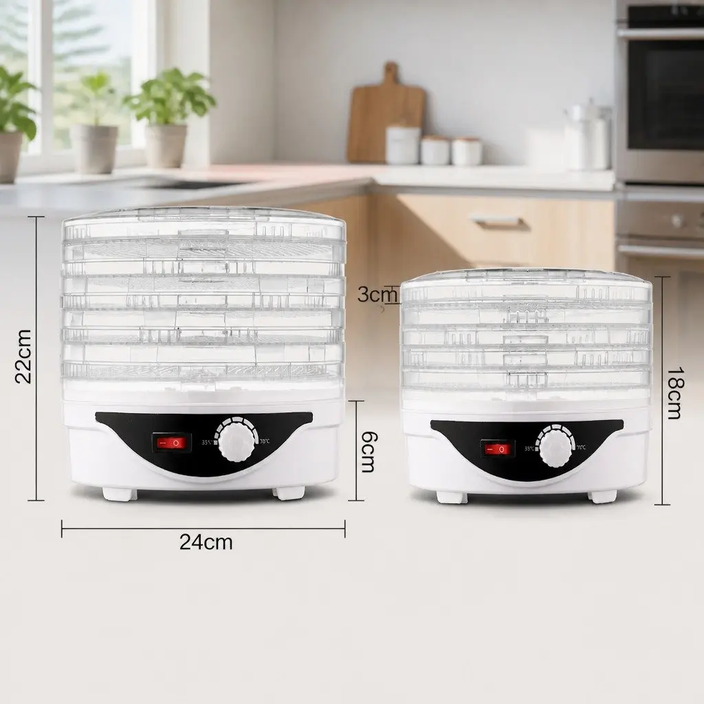 Food Dehydrator White 5 Tray Adjustable Temperature 360 Degree Heat Cycling System