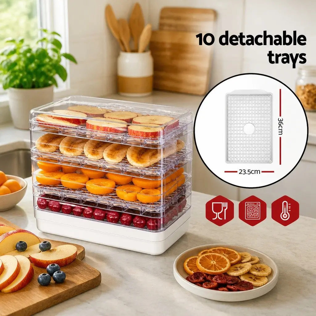 Food Dehydrator Black 10 Tray Adjustable Temperature Programmable Timer
