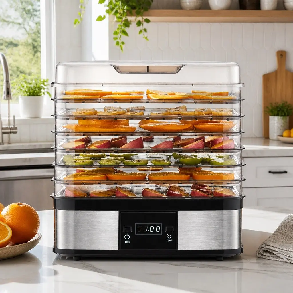 7 Tray Food Dehydrator Silver LCD Display Temperature Control Timer