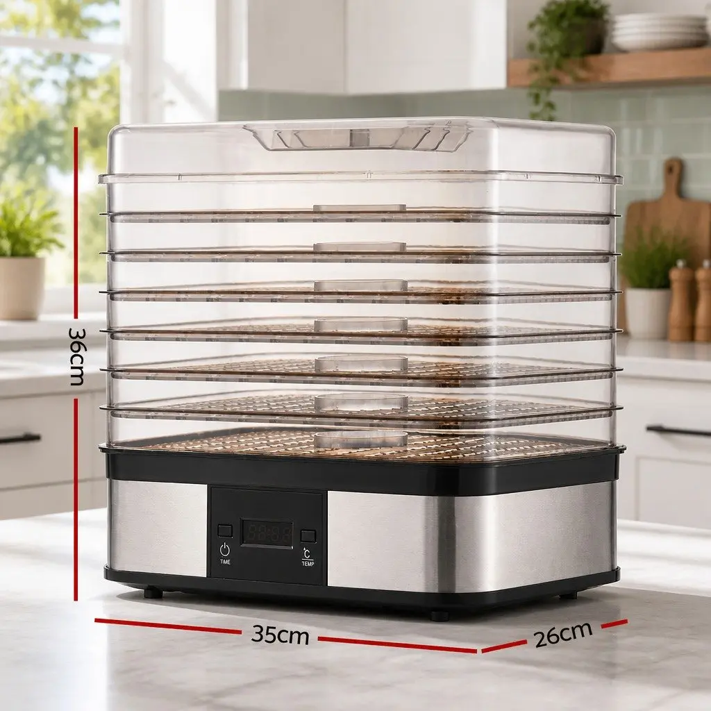 7 Tray Food Dehydrator Silver LCD Display Temperature Control Timer