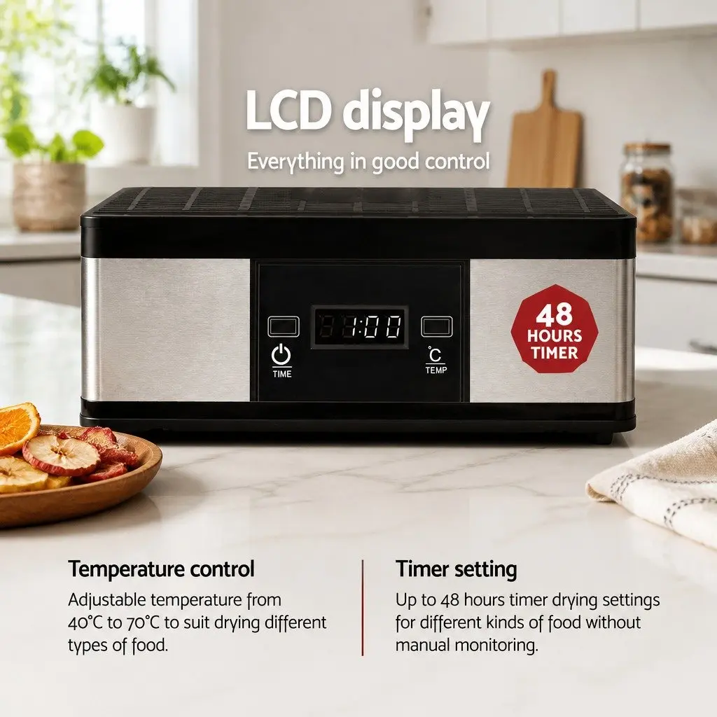 7 Tray Food Dehydrator Silver LCD Display Temperature Control Timer