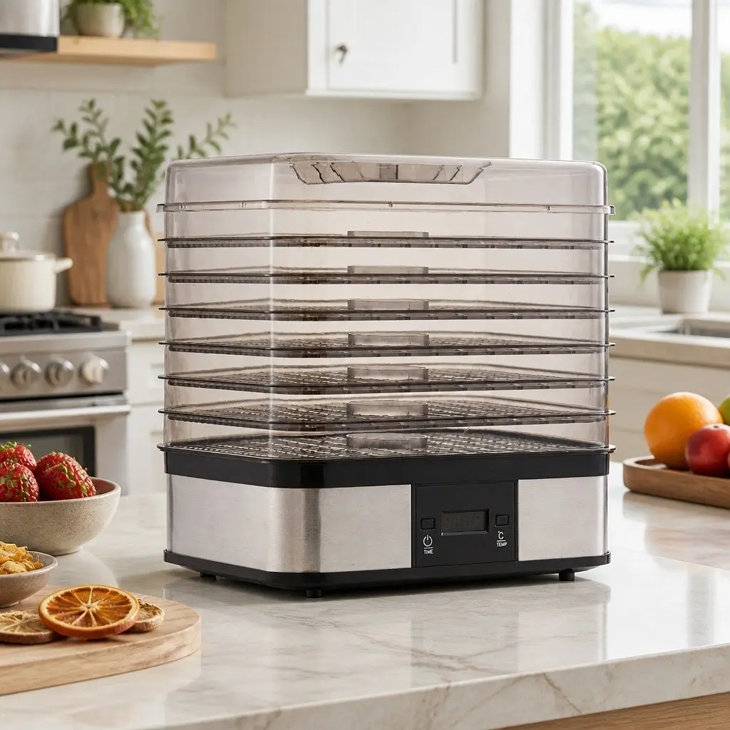 7 Tray Food Dehydrator Silver LCD Display Temperature Control Timer