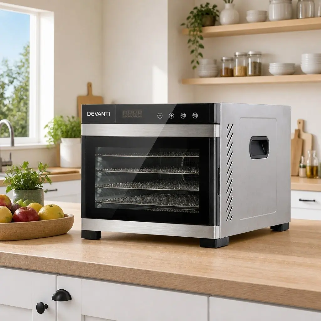 Food Dehydrator Silver 6 Trays LCD Touch Control Digital Temperature