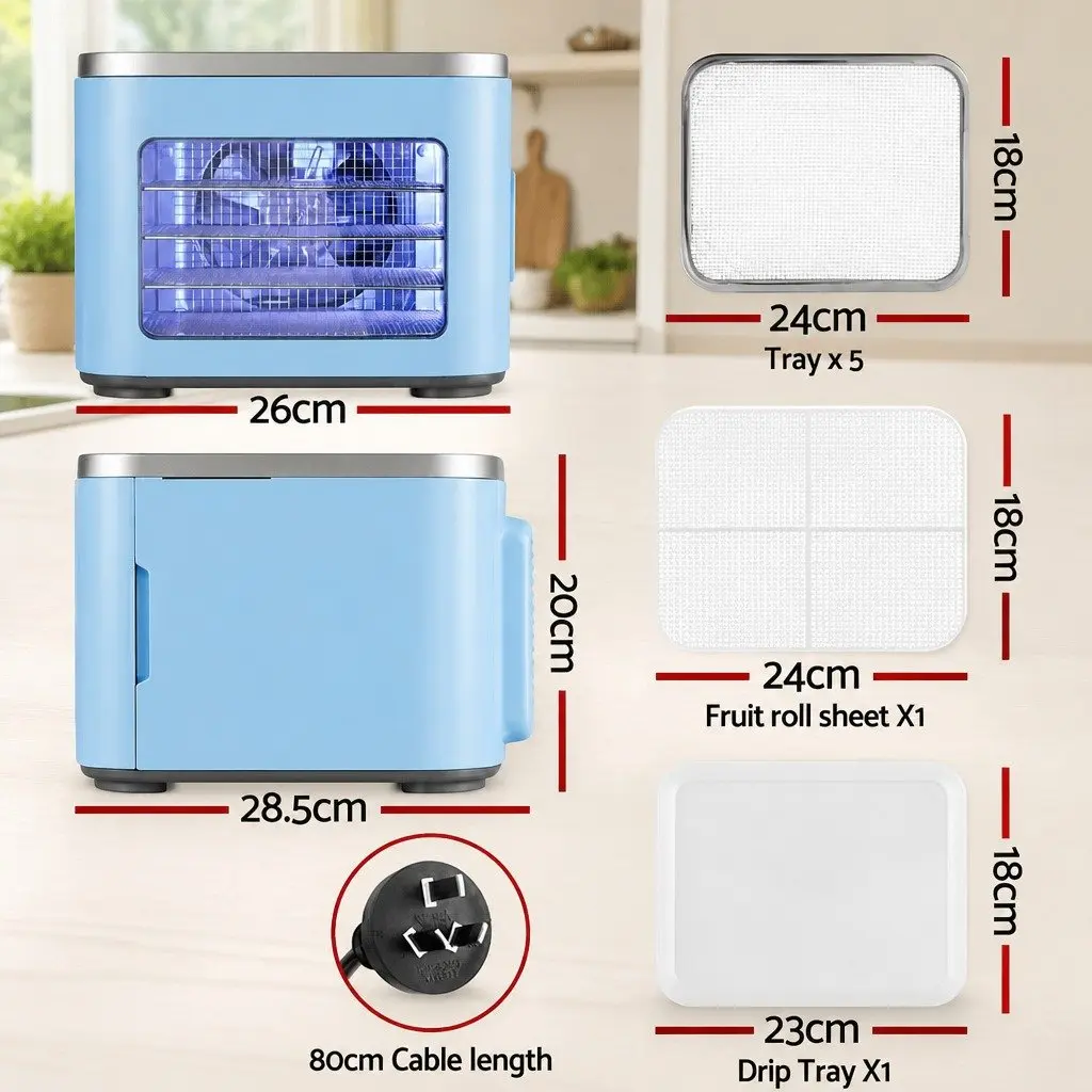 Food Dehydrator Blue 5 Trays Mini with LED Touch Control Panel