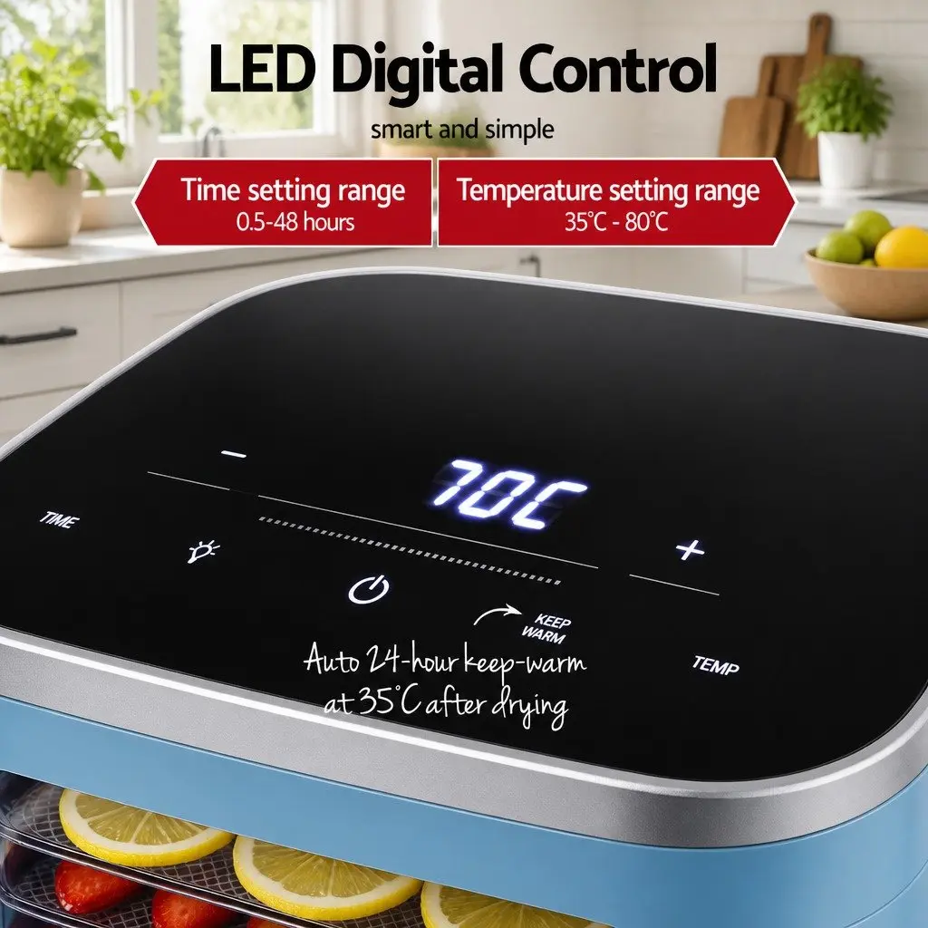 Food Dehydrator Blue 5 Trays Mini with LED Touch Control Panel