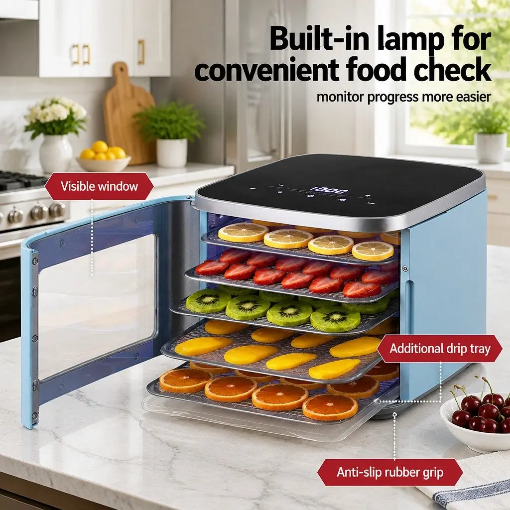 Food Dehydrator Blue 5 Trays Mini with LED Touch Control Panel