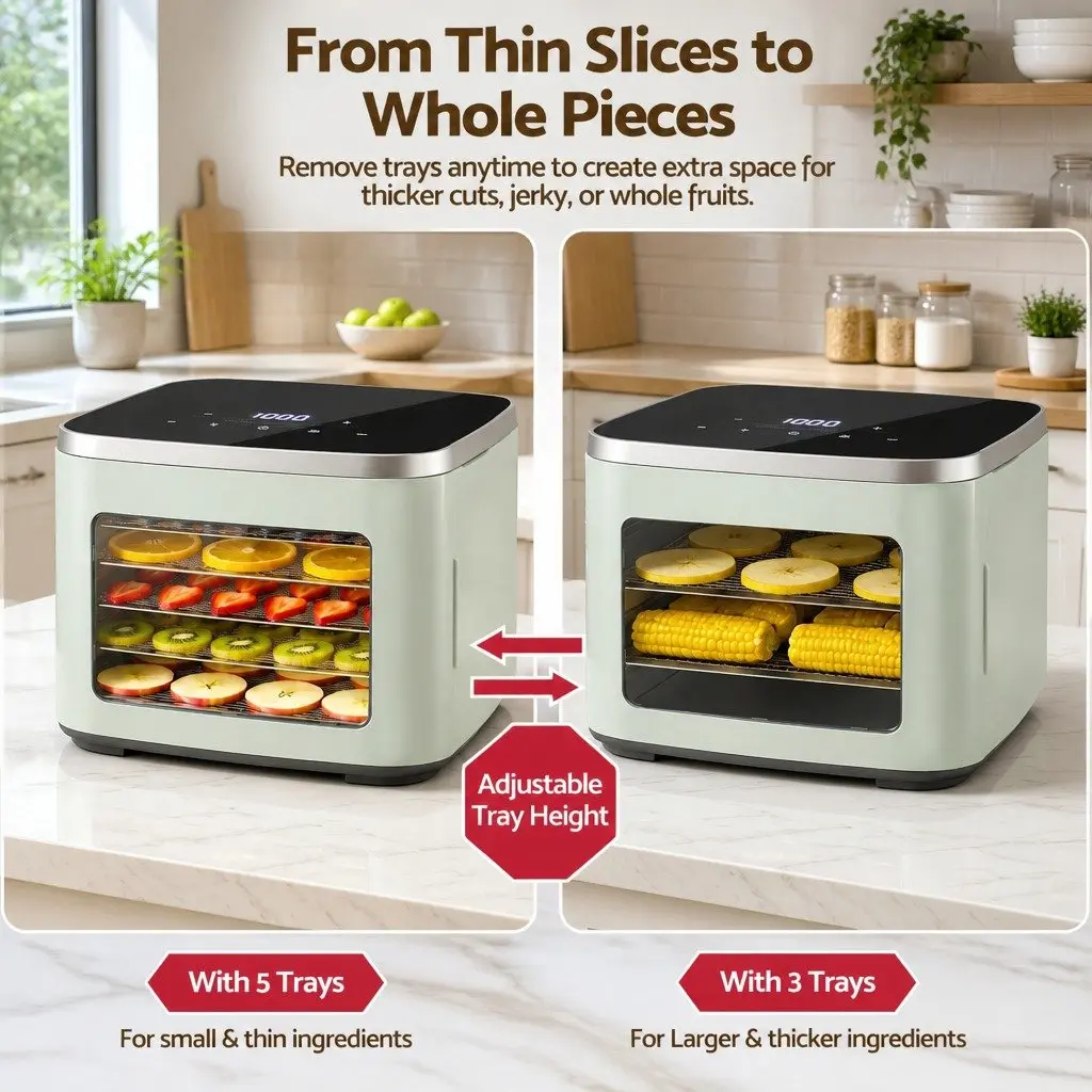 Food Dehydrator Machine 5 Tray Mini Fruit Dryer Maker Green LED Touch Control