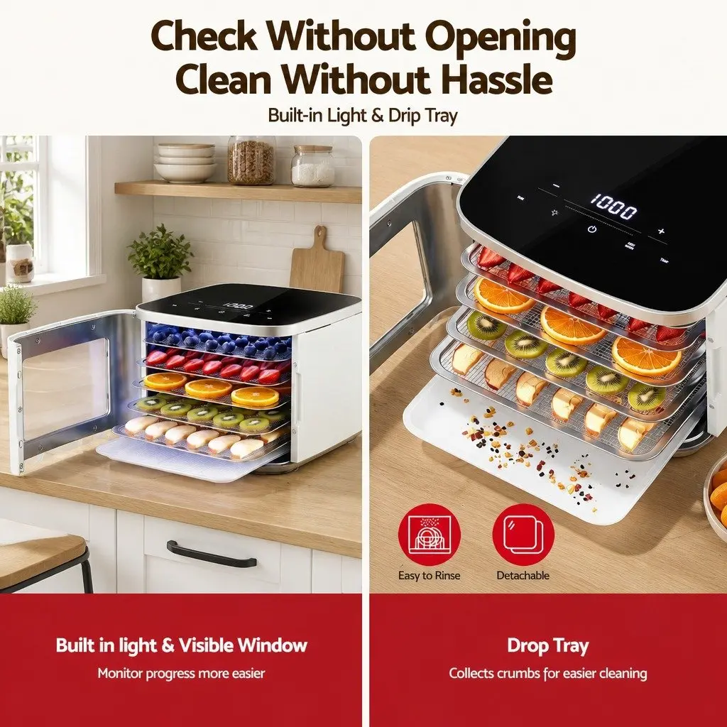 Food Dehydrator Machine 5 Tray Mini Fruit Dryer Maker Green LED Touch Control