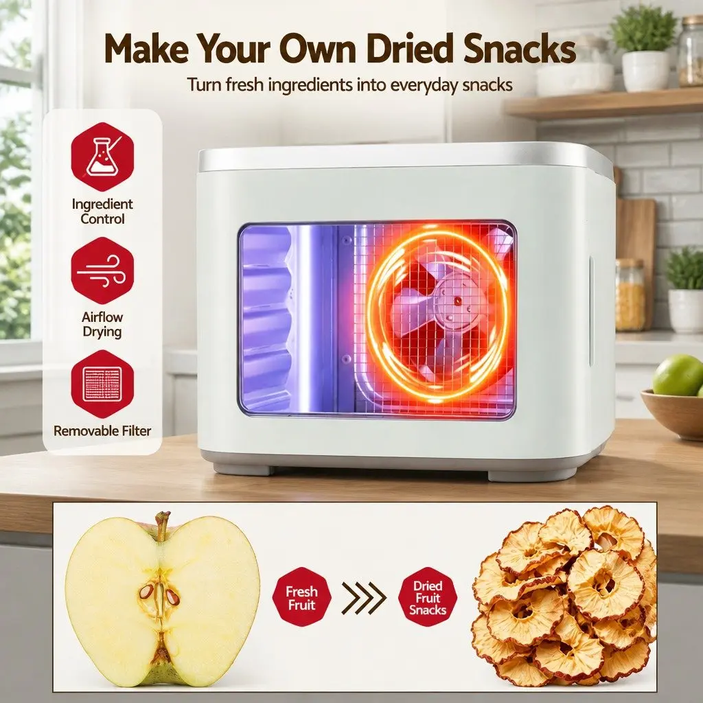 Food Dehydrator Machine 5 Tray Mini Fruit Dryer Maker Green LED Touch Control