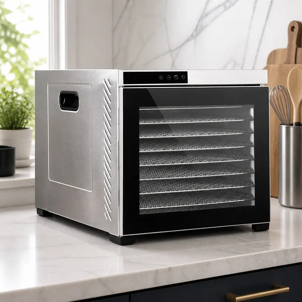 Food Dehydrator Silver 10 Trays Digital LCD Touch Control Adjustable Timer