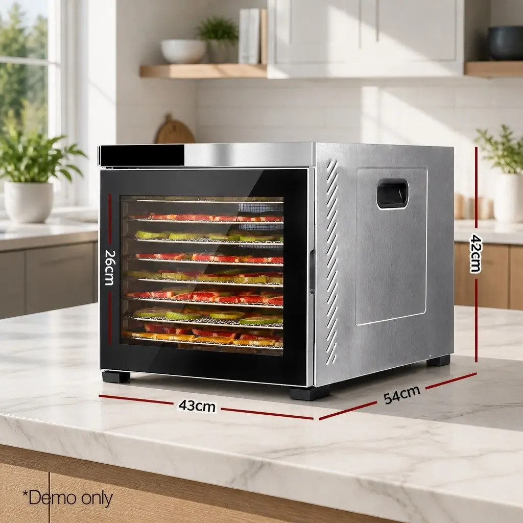 Food Dehydrator Silver 10 Trays Digital LCD Touch Control Adjustable Timer