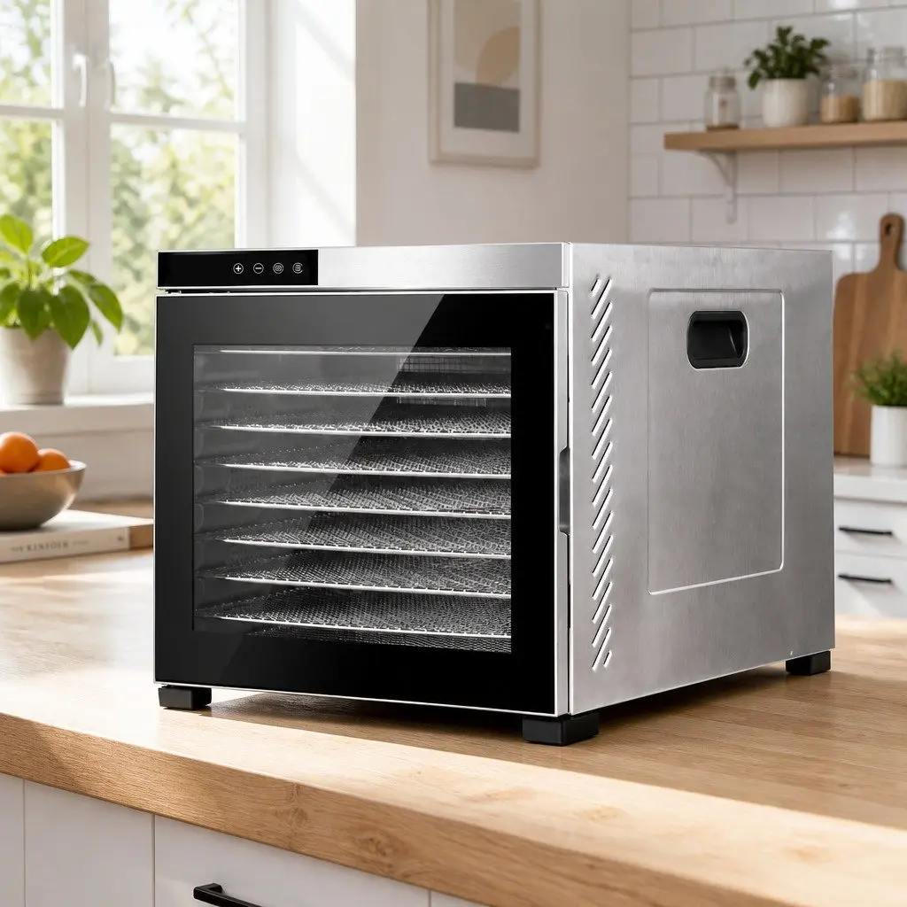 Food Dehydrator Silver 10 Trays Digital LCD Touch Control Adjustable Timer