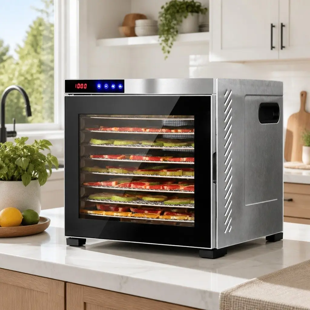 Food Dehydrator Silver 10 Trays Digital LCD Touch Control Adjustable Timer
