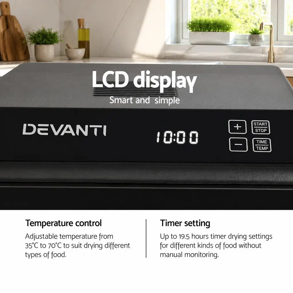 Food Dehydrator Black 6 Trays Digital Temperature Control Adjustable Timer Transparent Door